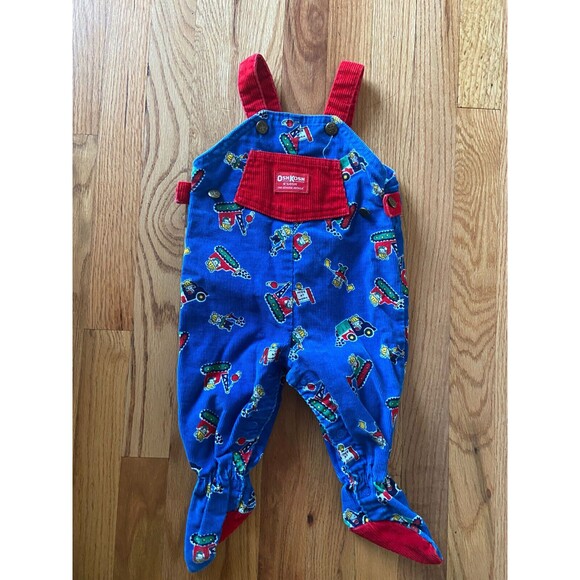 Osh Kosh B’gosh 6/9 Month Footed Corduroy Construction Worker Vestbak Overalls - Picture 1 of 7